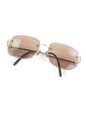 Cartier 135 2C Decor Two Point Sunglasses Silver Brown Lenses 17 Degree Case
